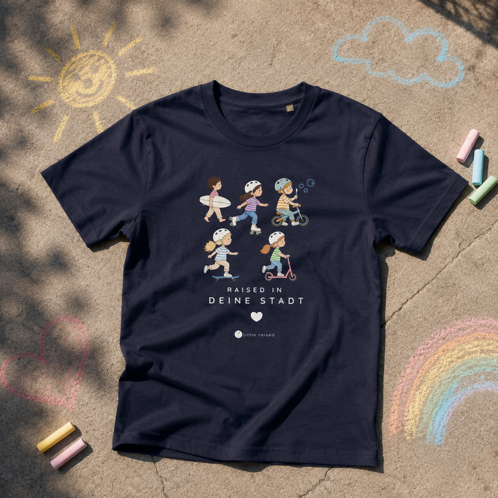 Kinder T-Shirt aus Bio-Baumwolle: Raised in YOUR CITY