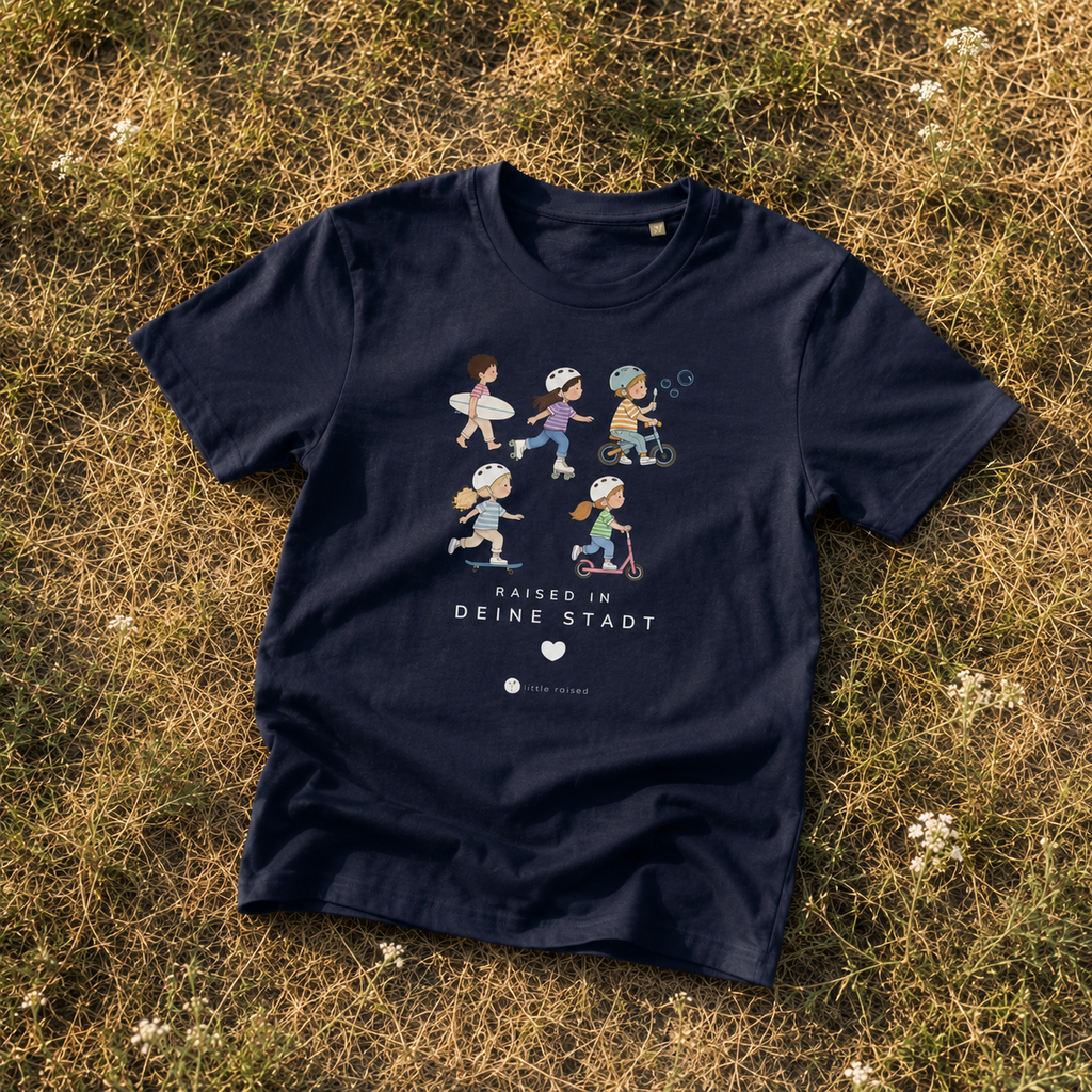 Kinder T-Shirt aus Bio-Baumwolle: Raised in YOUR CITY