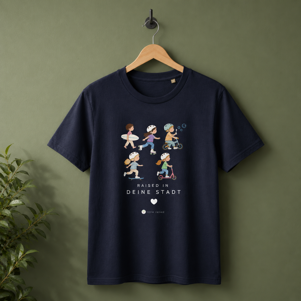 Kinder T-Shirt aus Bio-Baumwolle: Raised in YOUR CITY