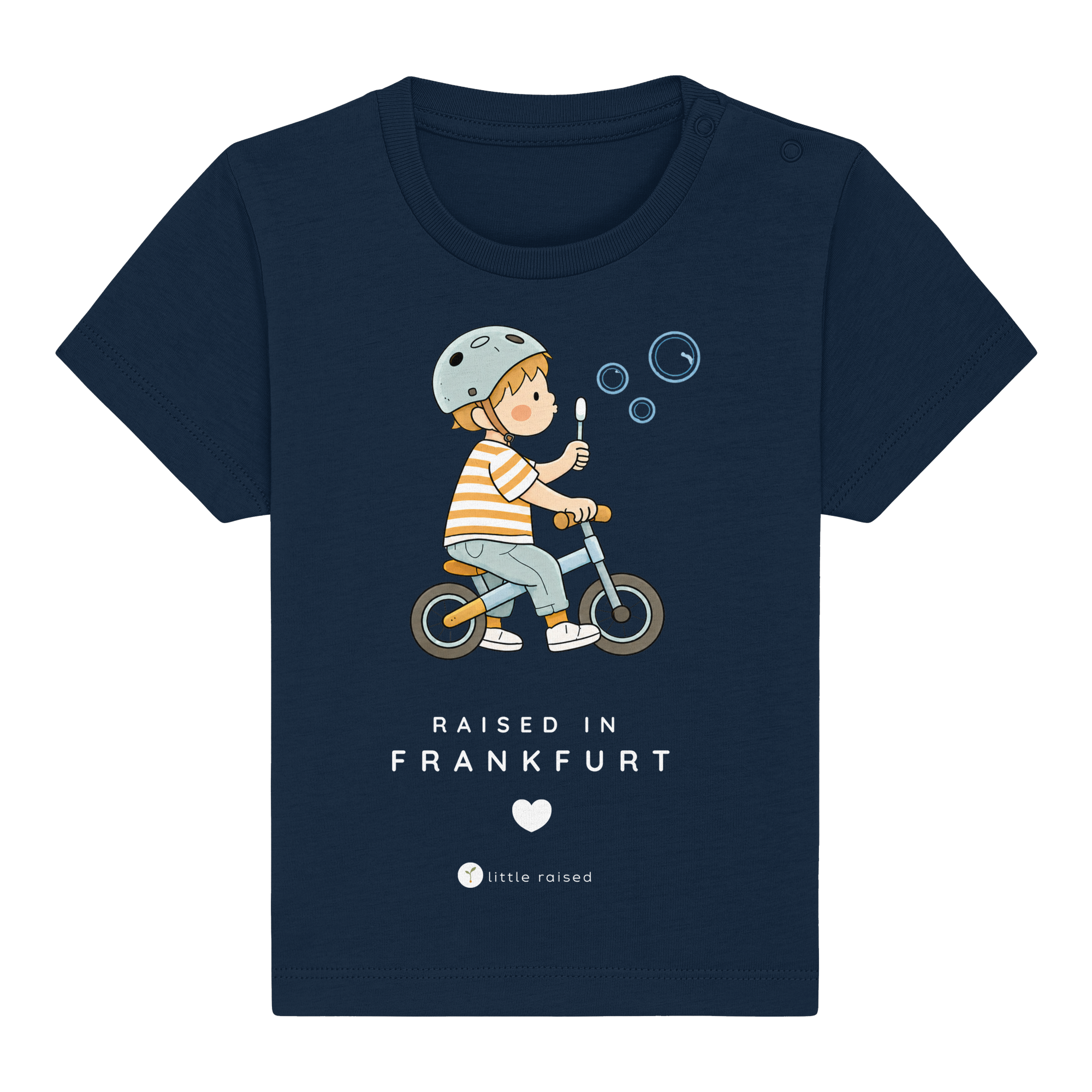 Baby T-Shirt aus Bio-Baumwolle: Raised in Frankfurt (Cityboy)