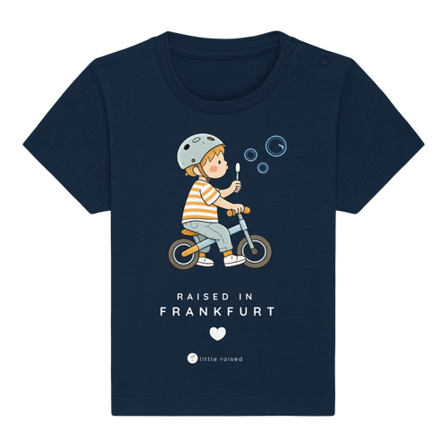 Baby T-Shirt aus Bio-Baumwolle: Raised in Frankfurt (Cityboy)