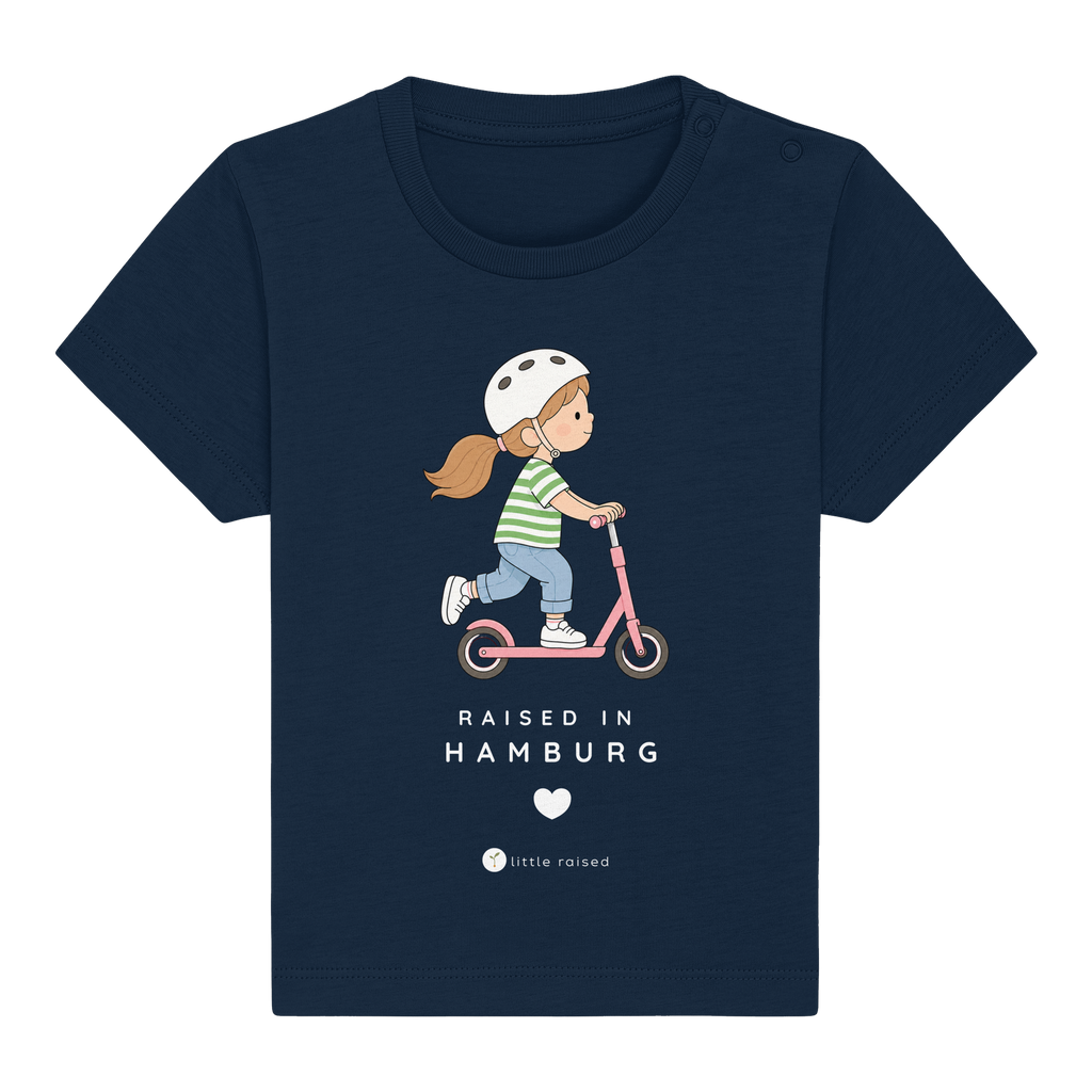 Baby-T-Shirt aus Bio-Baumwolle: Raised in Hamburg (Citygirl)