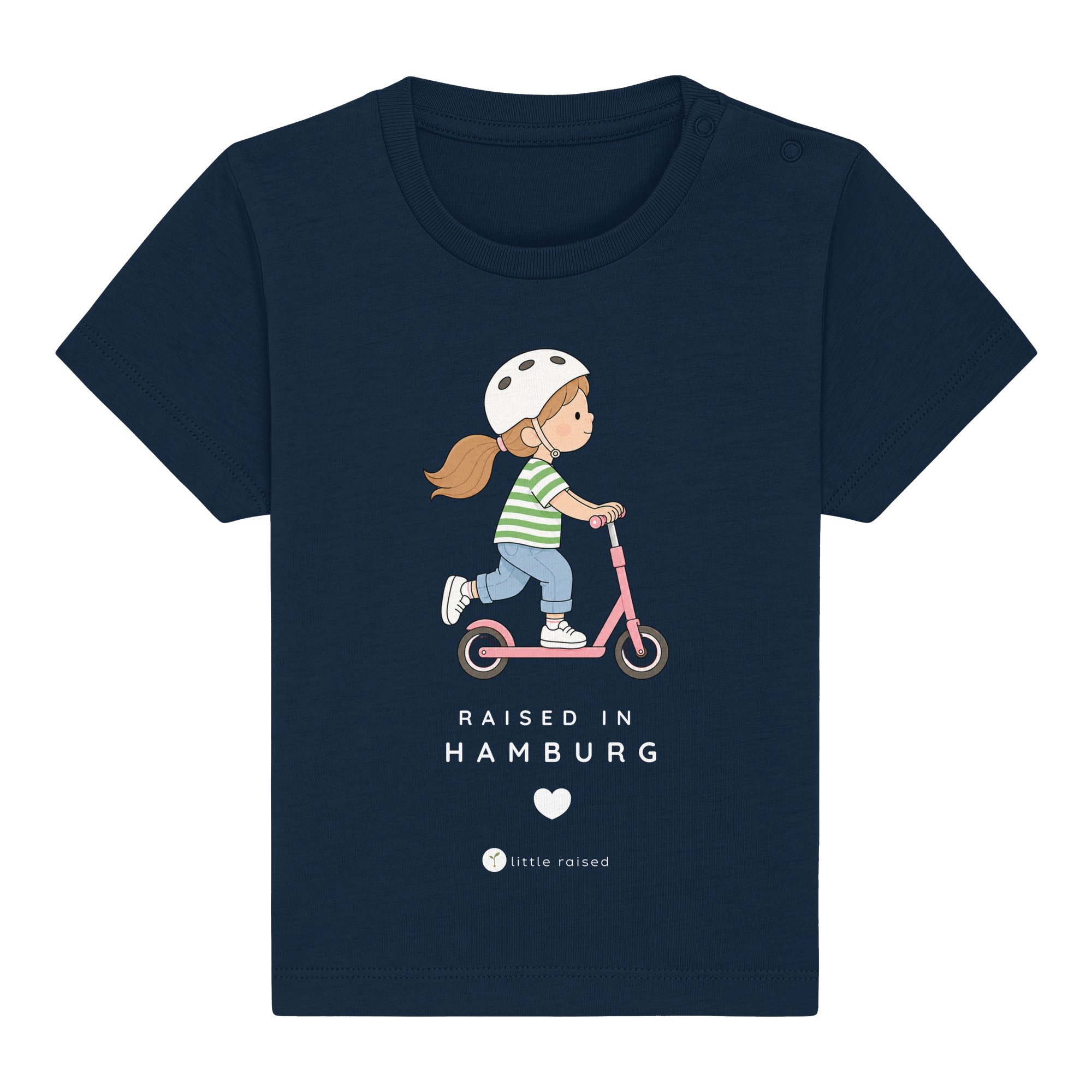 Baby-T-Shirt aus Bio-Baumwolle: Raised in Hamburg (Citygirl)
