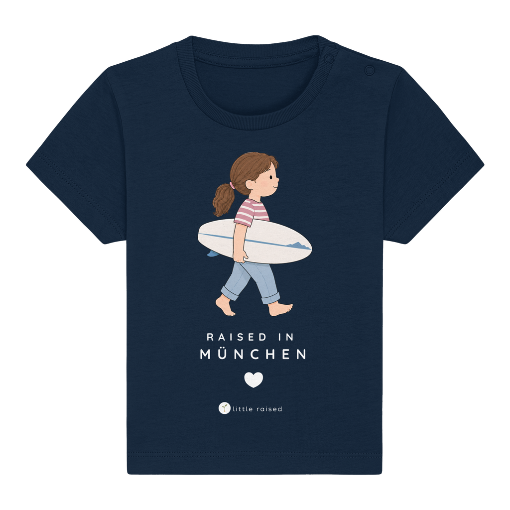 Baby-T-Shirt aus Bio-Baumwolle: Raised in München (Citygirl)