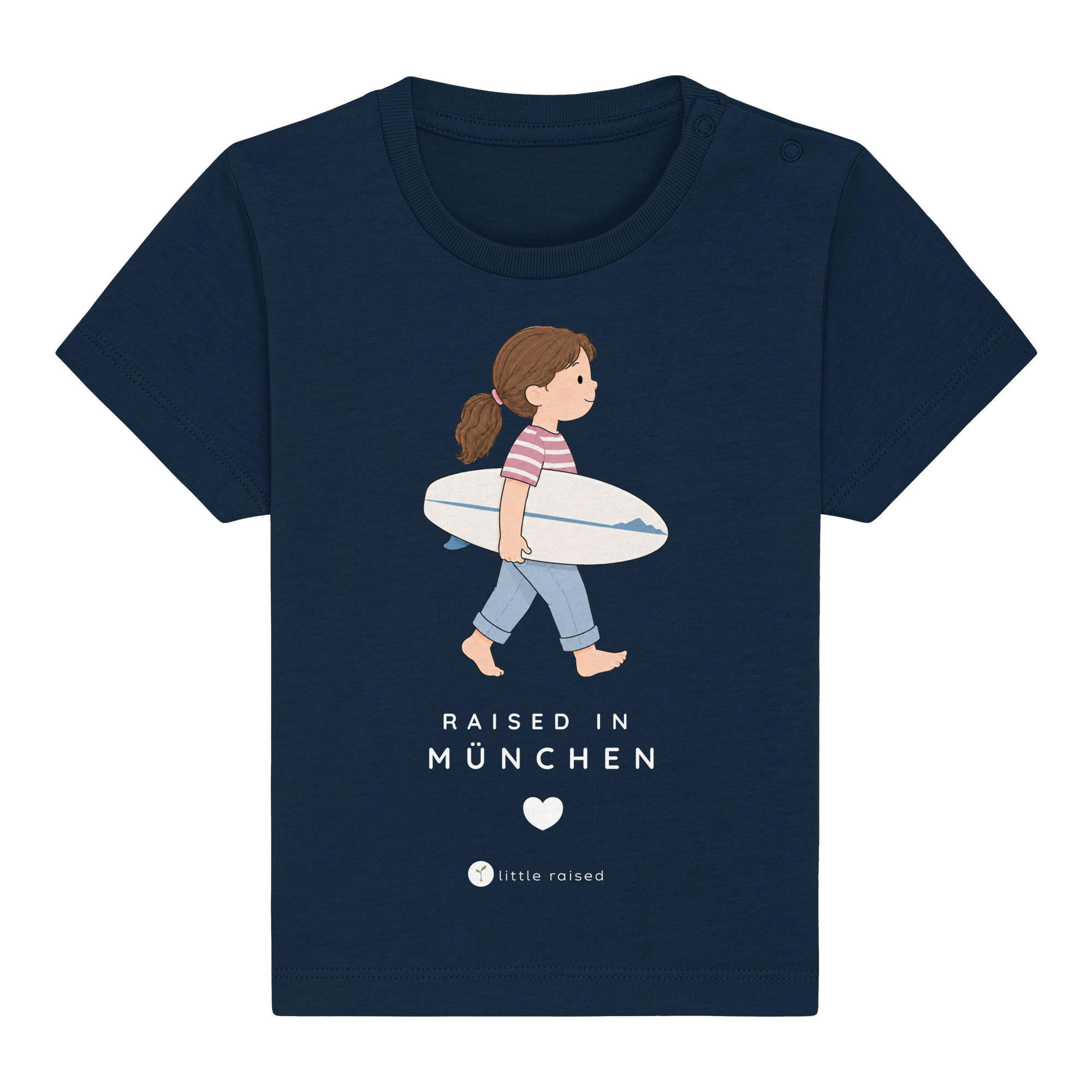 Baby-T-Shirt aus Bio-Baumwolle: Raised in München (Citygirl)