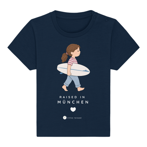 Baby-T-Shirt aus Bio-Baumwolle: Raised in München (Citygirl)