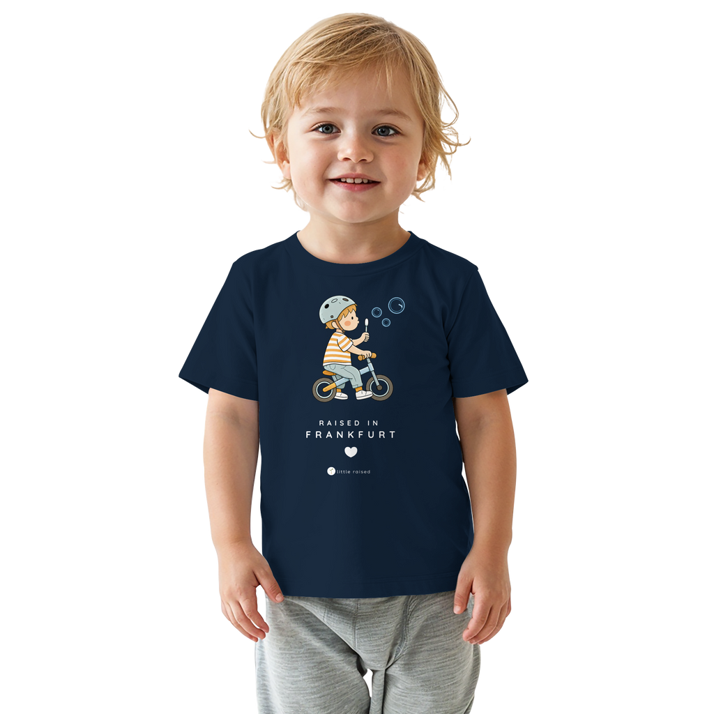 Baby T-Shirt aus Bio-Baumwolle: Raised in Frankfurt (Cityboy)