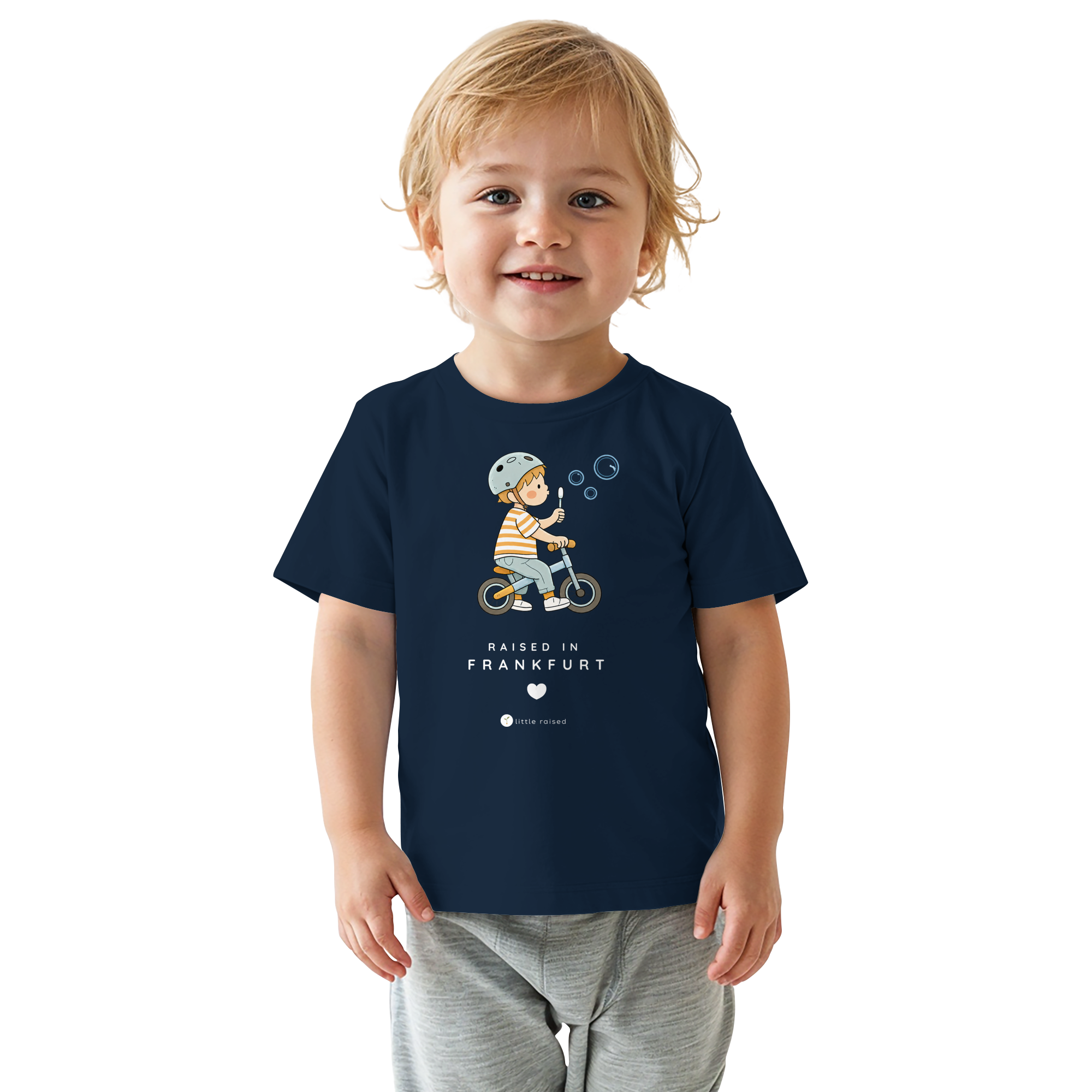 Baby T-Shirt aus Bio-Baumwolle: Raised in Frankfurt (Cityboy)
