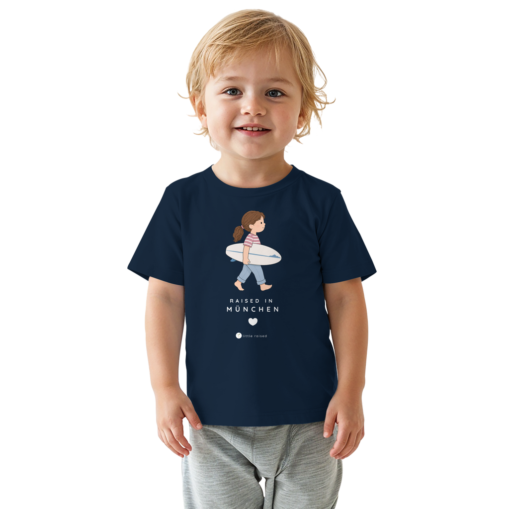 Baby-T-Shirt aus Bio-Baumwolle: Raised in München (Citygirl)